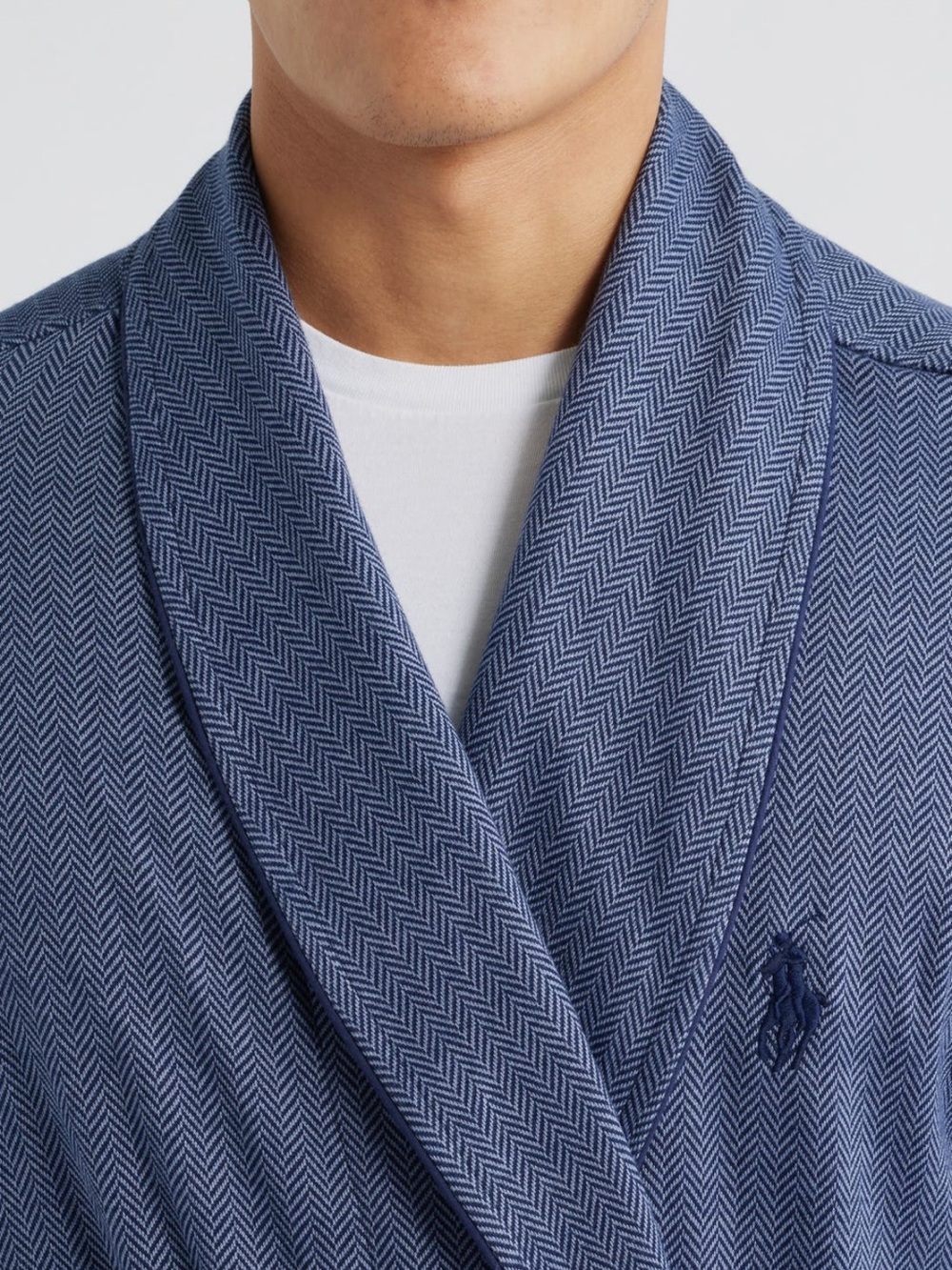 NWT Polo by Ralph Lauren Blue Herringbone Shawl-Collar Robe XL